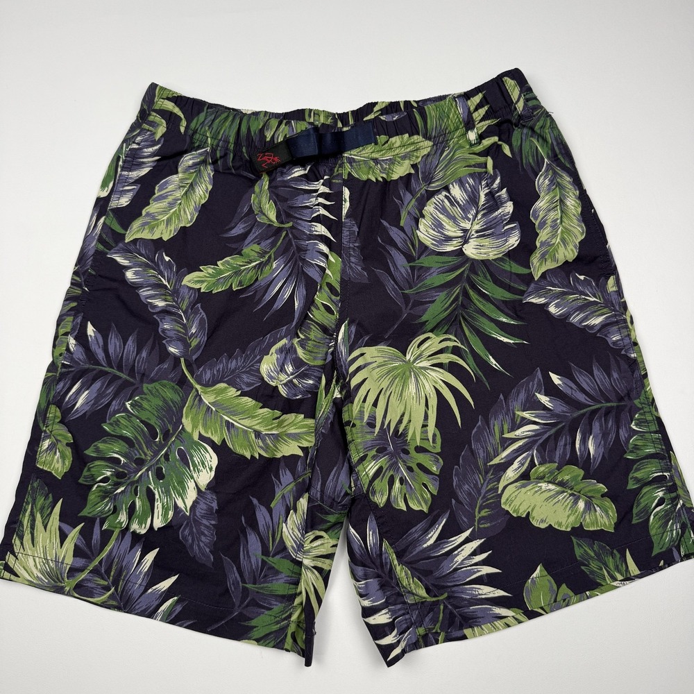Gramicci Shorts Mens Medium Multicolor Hawaiian Leaf Elastic Waist 9 Inseam